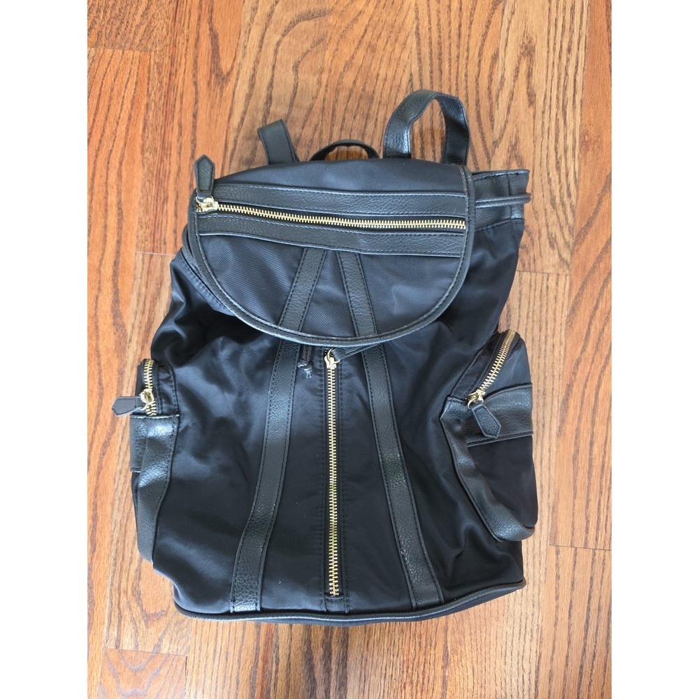 Madden Girl Black Nylon Flap Backpack – Gold Hardware – Sunburst Strap Detail